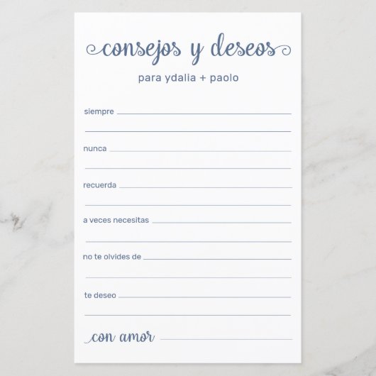 Papier Conseils et Vœux Espagnol (Devant)