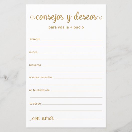 Papier Conseils et Vœux Espagnol (Devant)