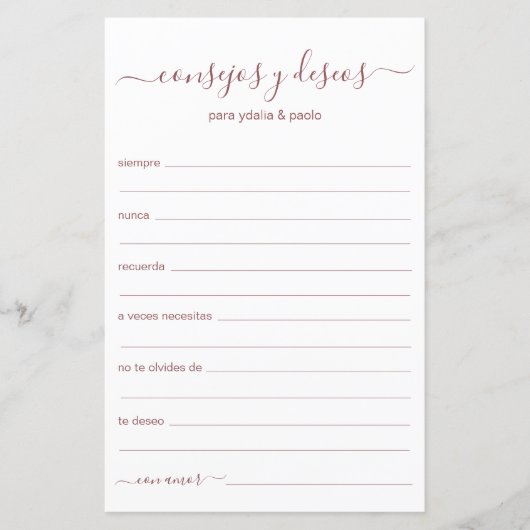 Papier Conseils et Vœux Espagnol (Devant)