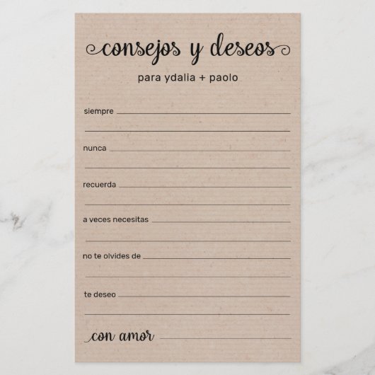 Papier Conseils et Vœux Espagnol (Devant)