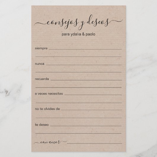 Papier Conseils et Vœux Espagnol (Devant)