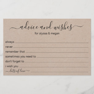 Papier Conseils et Vœux Mariage Rustique LGBTQ