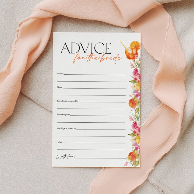 Papier Conseils pour la mariée Jeu de baby shower Spritz (Advice for the Bride | Love at First Spritz Bridal Shower | Bright Floral Citrus Theme)
