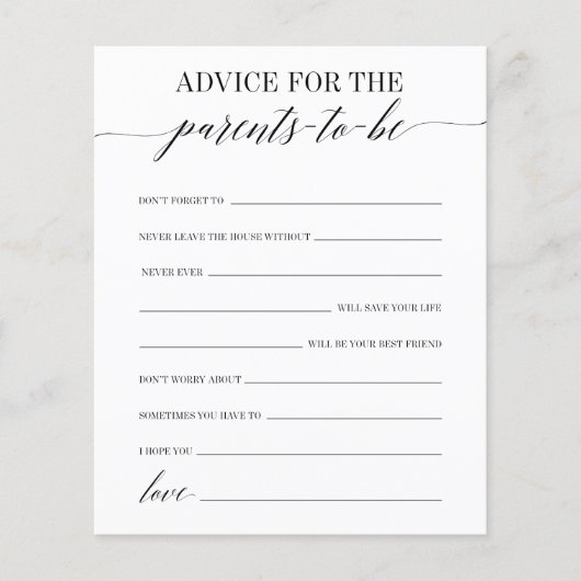 Papier Conseils Pour Le Jeu De Baby shower Parents-To-Be (Devant)