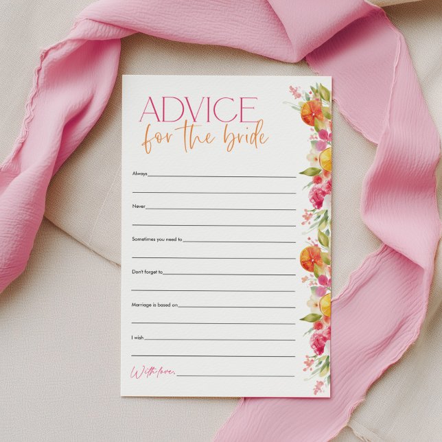 Papier Conseils pour le jeu de la douche de mariée Citrus (Advice for the Bride Bridal Shower Games | Bright floral citrus theme | Main Squeeze)