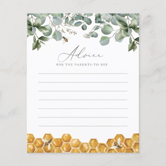 Papier Conseils pour les parents Bee Greenery Baby shower (Devant)
