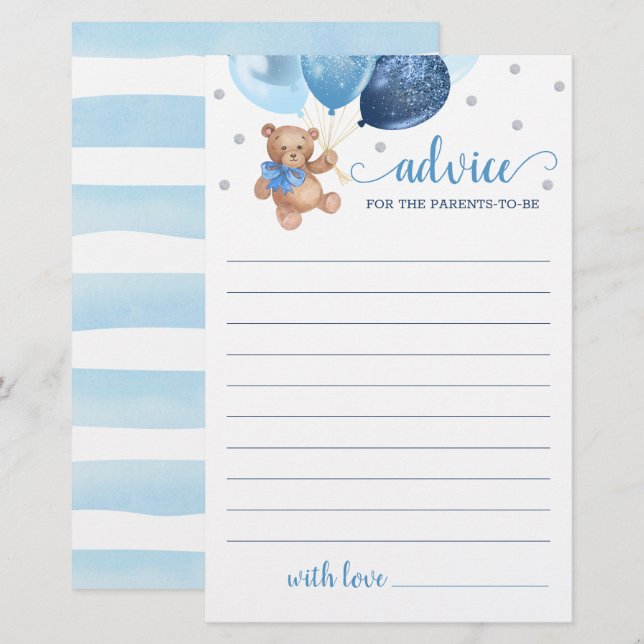 Papier Conseils pour les parents Douche Ours en peluche (Devant / Derrière)