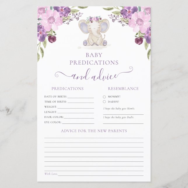 Papier Conseils pour les parents Eléphant Girl Baby showe (Devant)