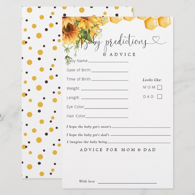 Papier Conseils sur les prédictions de Baby shower (Devant / Derrière)