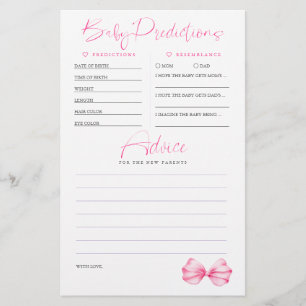 Papier Conseils sur les prédictions de bébé Baby shower r