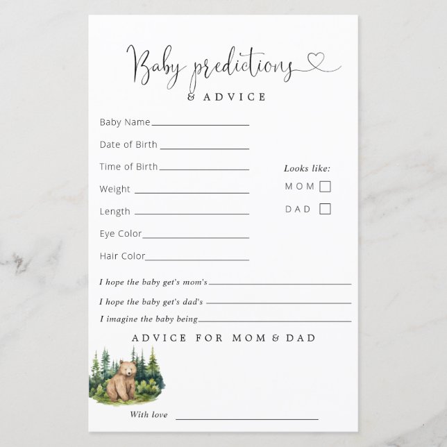 Papier Conseils sur les prévisions de Baby shower foresti (Devant)