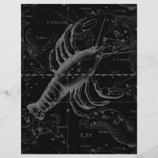 Papier Constellation du Cancer Hevelius 1690 sur fond noi (Devant)