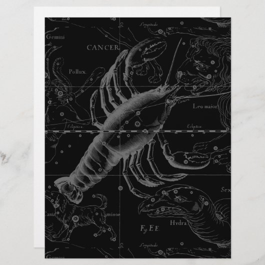 Papier Constellation du Cancer Hevelius 1690 sur fond noi (Devant / Derrière)