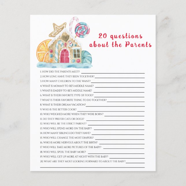 Papier Cookie house - 20 questions sur le jeu parent (Devant)