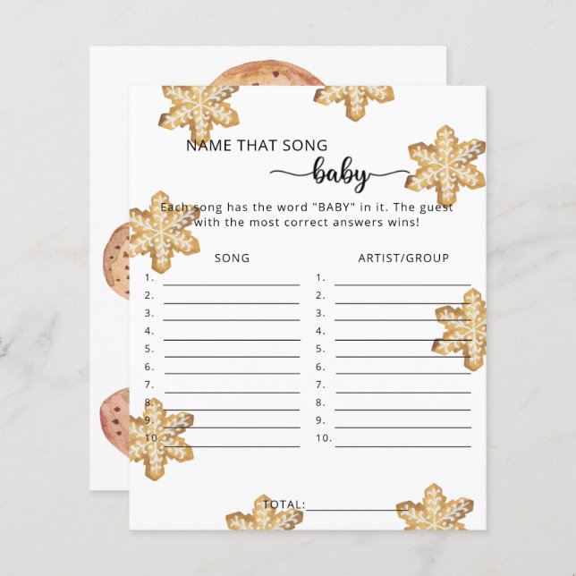 Papier Cookies d'hiver - nom que chanson Baby shower Jeu (Devant / Derrière)