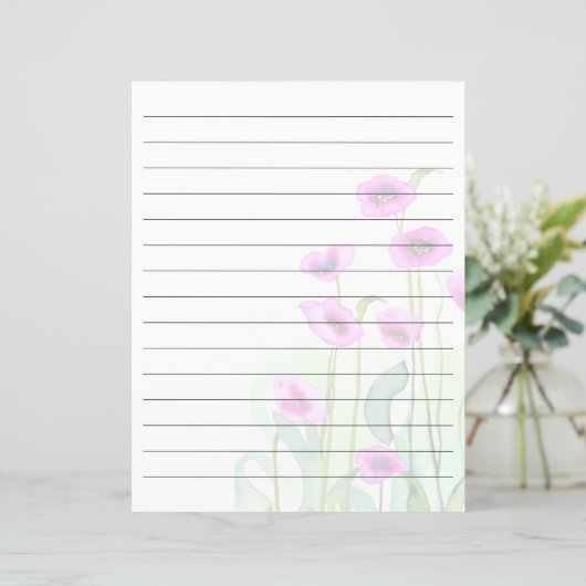 Papier Coquelicots rose aquarelle alignés (Debout devant)