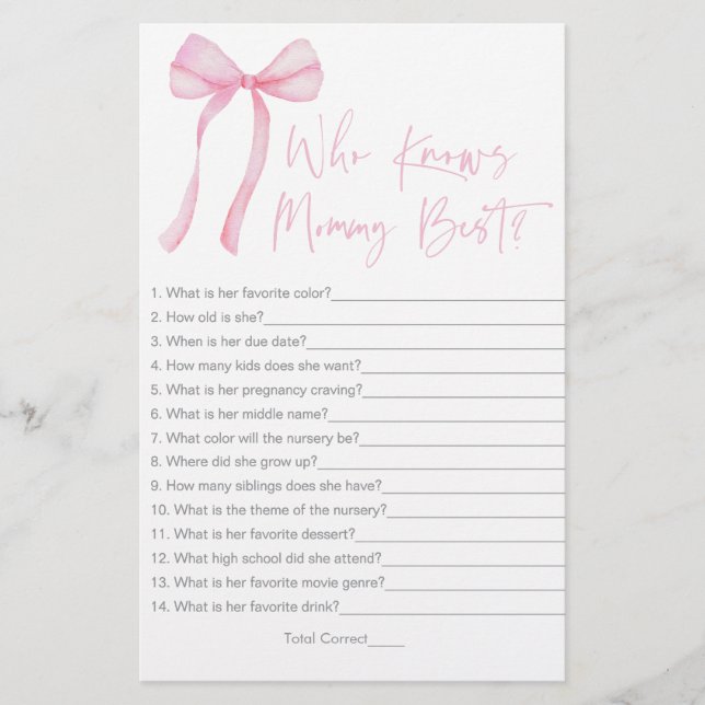 Papier Coquette Bow Rose Qui Connaît Mommy Meilleur Jeu (Devant)