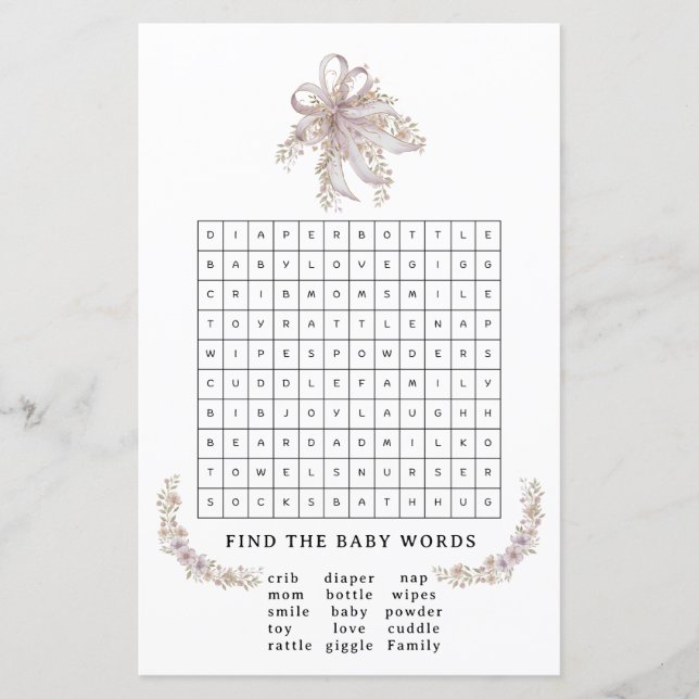 Papier Coquette purple bow baby shower game (Devant)