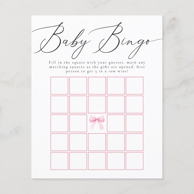 Papier Coquette Rose Bow Bingo Douche Jeu (Devant)