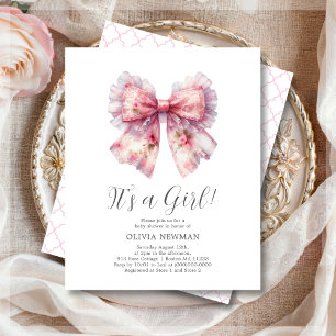 Papier Coquette rose Bow Girl Baby shower Invitation