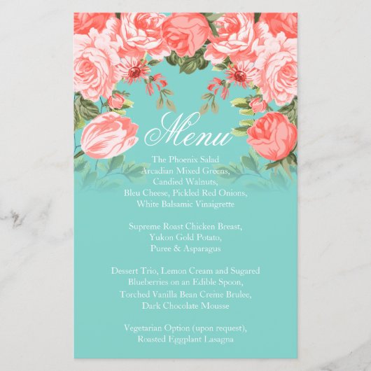 Papier Corail botanique et Mariage de fleurs Turquoises - (Devant)
