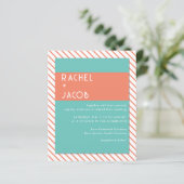 Papier Corail et Faire-part de mariage d'été rétro Turquo (Debout devant)