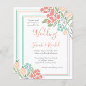 Papier Corail floral Faire-part de mariage Turquoise (Devant / Derrière)