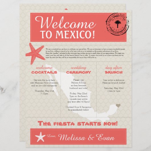 Papier Corail Starfish Cancun Mexique Bienvenue (Devant / Derrière)