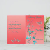 Papier Coral Aqua Silver Butterfly Floral Wedding Program (Debout devant)