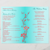 Papier Coral Aqua Silver Butterfly Floral Wedding Program (Dos)
