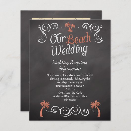 Papier Coral Chalkboard Beach Mariage Réception Insertion (Devant / Derrière)