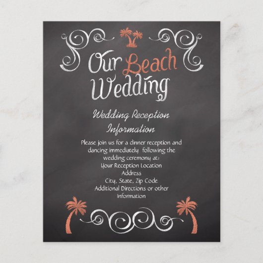Papier Coral Chalkboard Beach Mariage Réception Insertion (Devant)