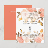 Papier Coral Peach Gold Bronze Floral Wedding Invitations (Devant / Derrière)