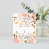 Papier Coral Peach Gold Bronze Floral Wedding Invitations (Debout devant)