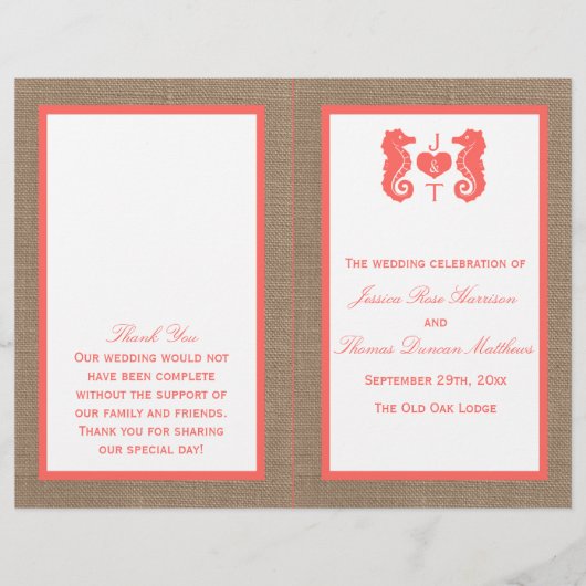 Papier Coral Seahorse Burlap Beach Wedding Collection (Devant)