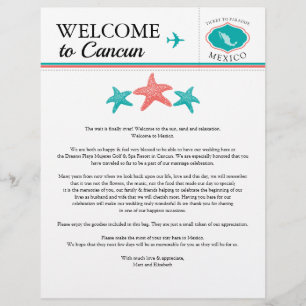 Papier Coral turquoise Mexique Mariage Bienvenue
