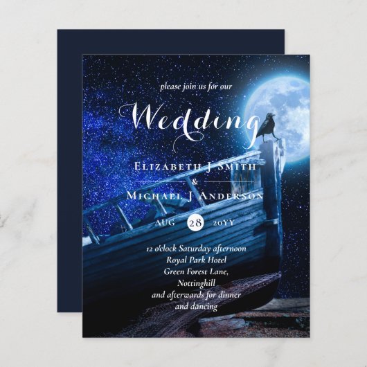 Papier Corbeau dans la lune ciel sombre Mariage Inv (Devant / Derrière)
