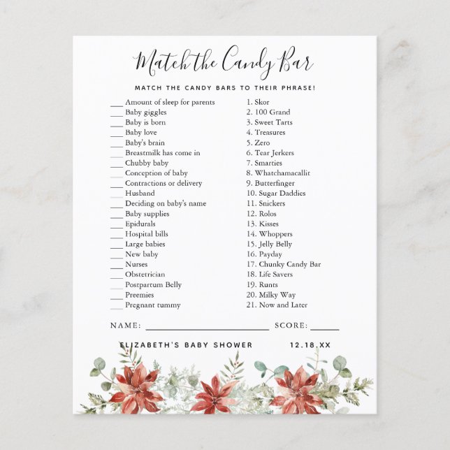 Papier Correspondre à la barre de bonbons | Jeu Baby show (Devant)