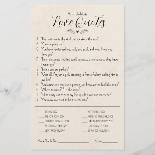 Papier Correspondre aux citations d'amour du film Mariage (Devant)