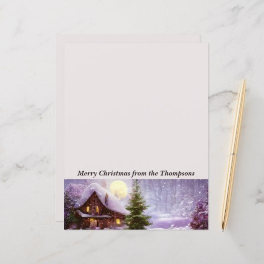 Papier Cottage d'hiver Noël (Devant/Arrière en situation)