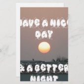 Papier Coucher de soleil d'or avec Bonne Journée/Soirée (Devant / Derrière)