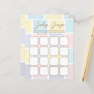 Papier Couleur Bloc Pastel Baby shower Jeux de Bingo