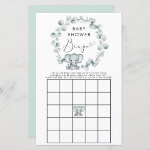 Papier Couleur d'eau Eléphant Bingo Jeu de douche Bingo