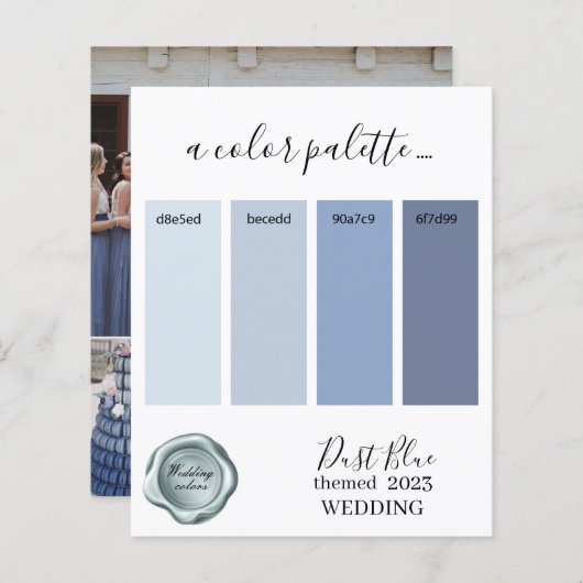 Papier Couleurs Mariage bleu poussière Palette Card 2023 (Devant / Derrière)