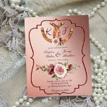 Papier Country western boho rustic wedding budget invite<br><div class="desc">Country Southern western boho rustic elegant wedding budget invitation with horse shoes,  boho brown burgundy roses. Nice for country style cowboys,  horses southern western themed weddings.</div>