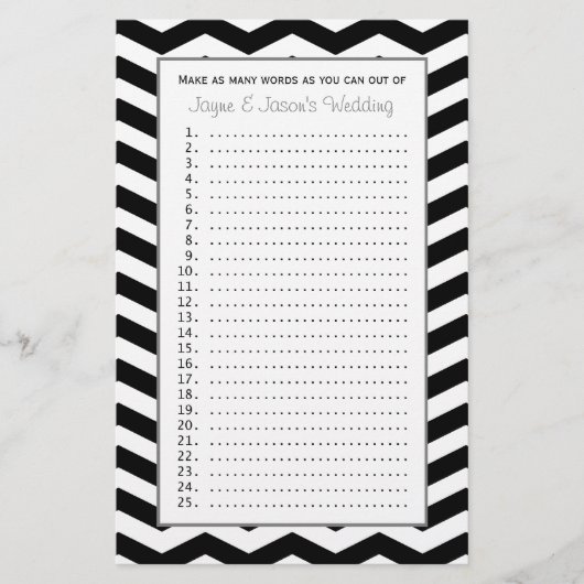 Papier Couple Bride Jeux Wedding showers - Chevron (Devant)