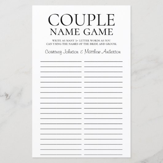 Papier Couple Nom Jeu Fête des mariées (Devant)