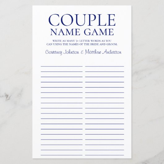 Papier Couple Nom Jeu Marine Blue Fête des mariées Jeu (Devant)