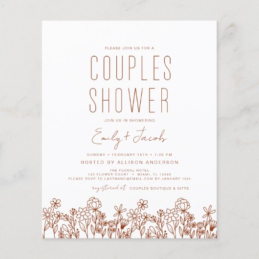 Papier Couples douche Boho Fleur sauvage Élégant Invitati (Devant)