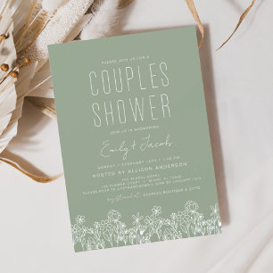 Papier Couples Douche Fleur sauvage Sage Green Invitation